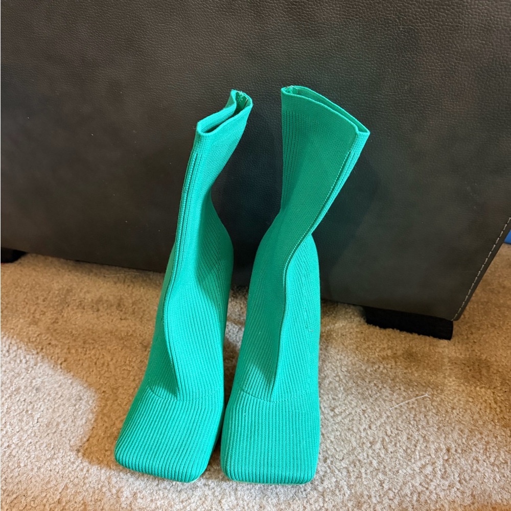 Public Desire Teal Stretch Sock Ankle Boots